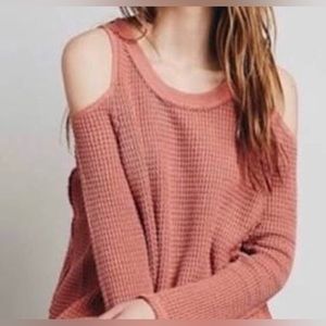 Free People Sunrise Cold Shoulder Waffle Top Pullover Sweater NEW